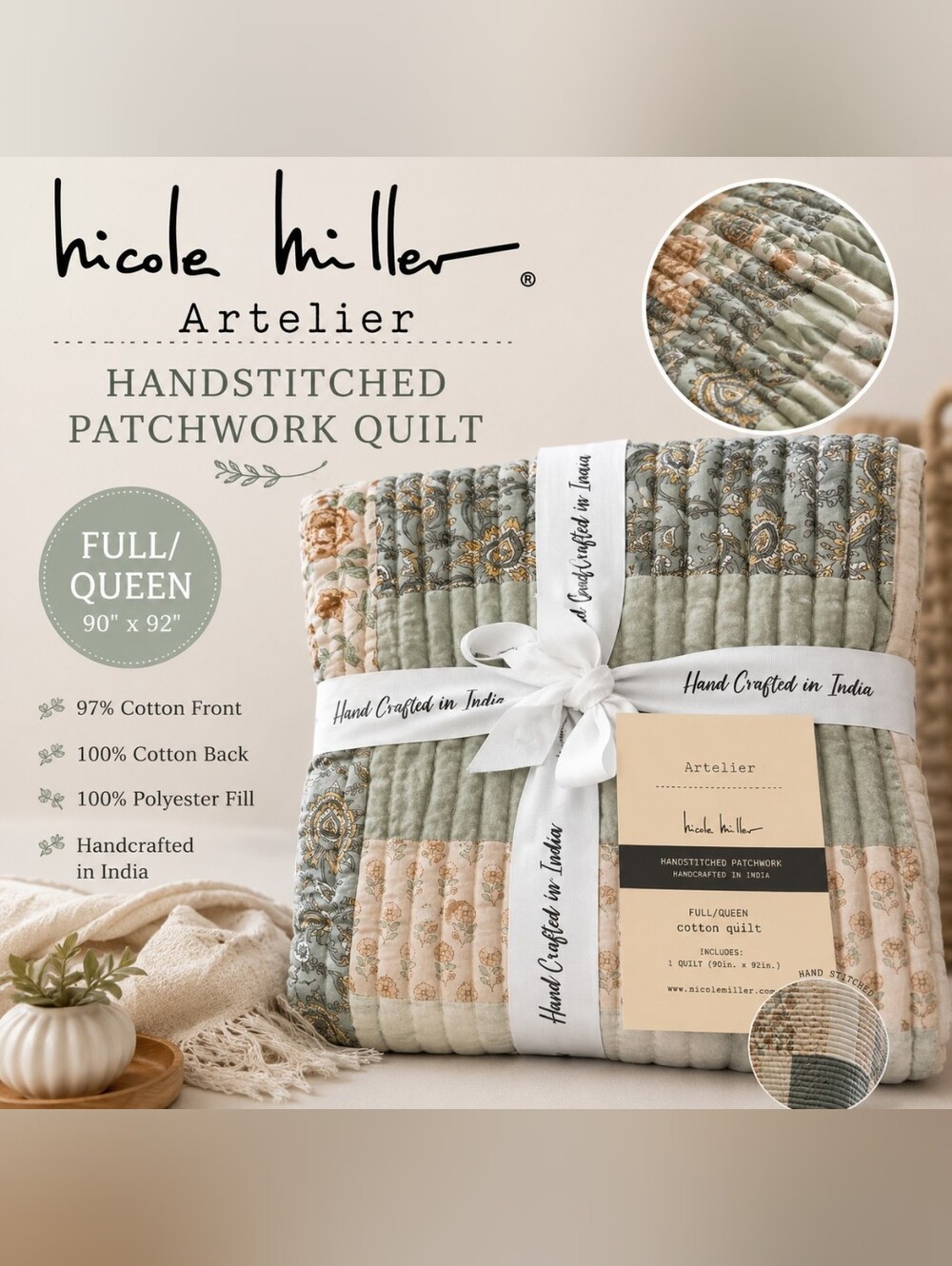 NWT Nicole Miller Artelier Patchwork Quilt Full/Queen 90x92 Floral
